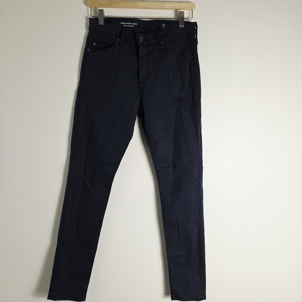 AG Adriano Goldschmied Farrah Ankle High-Rise Dark Blue Sateen Skinny Jeans